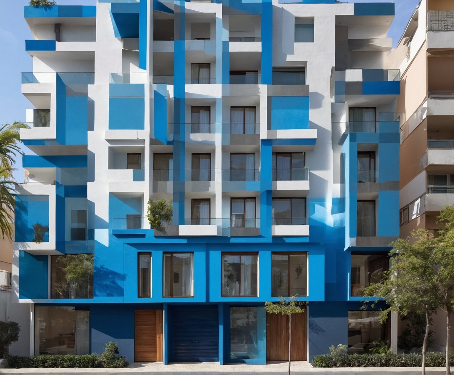 Fachada moderna renovada y pintada