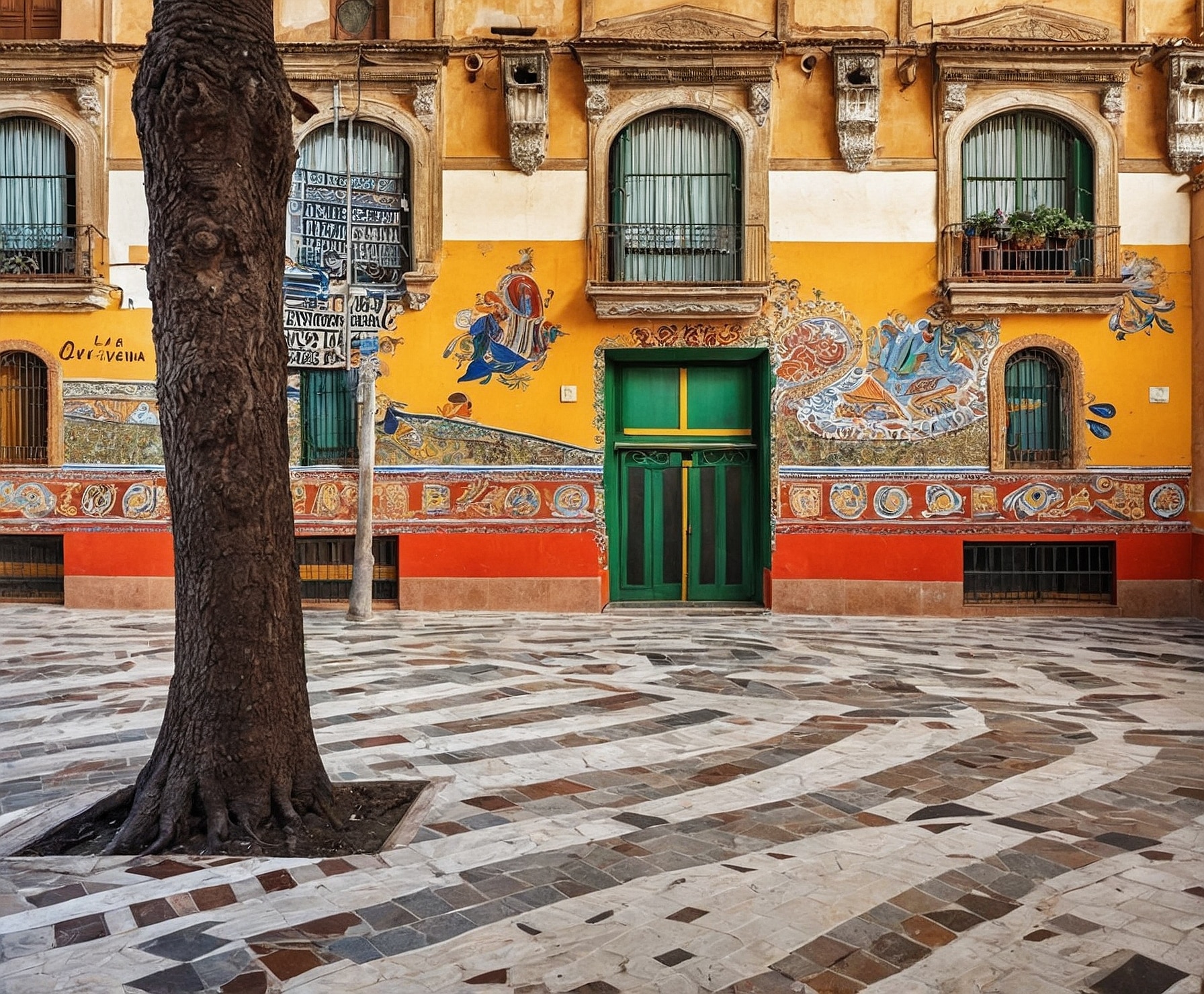 Vista renovada de fachada urbana en Sevilla
